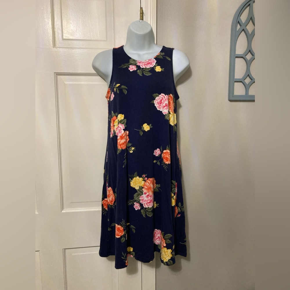 Old Navy Women's Midi Dress - Navy with Pink and Orange Floral